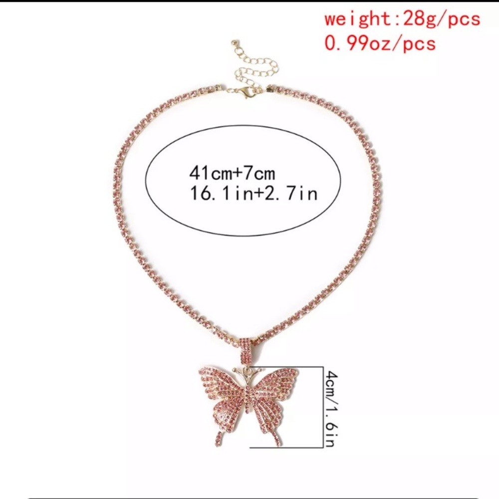 Luxury Rhinestone Set of Two Necklaces Choker Butterfly - Picture 5 of 6